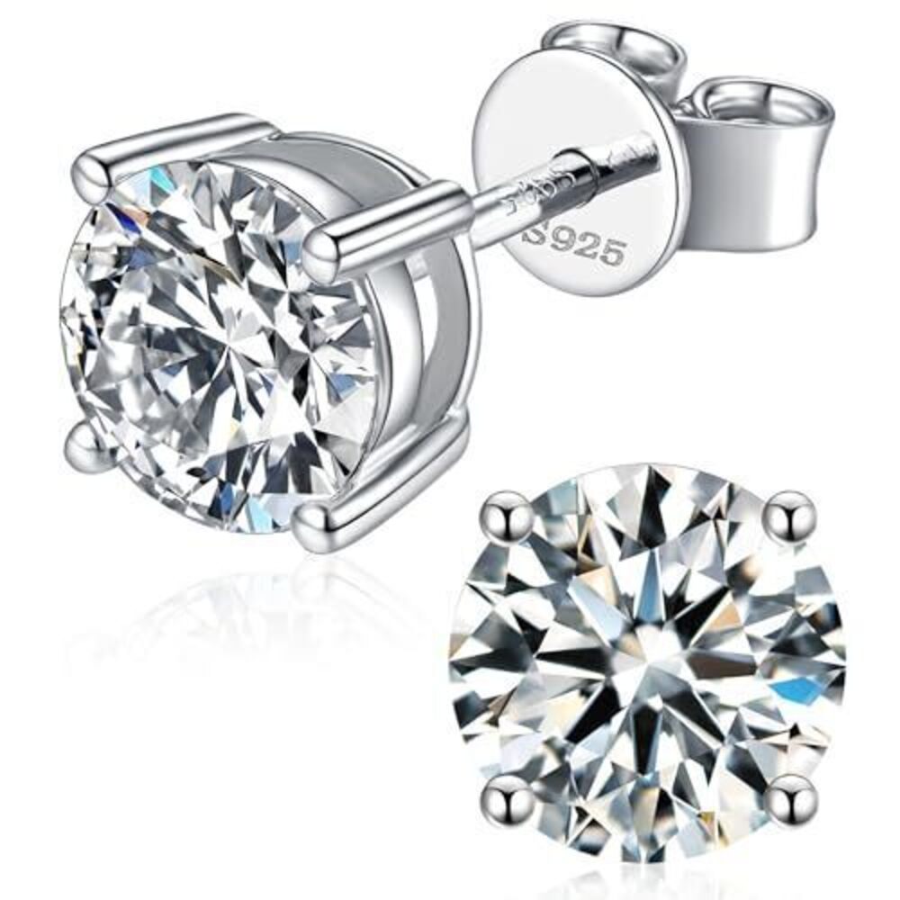 4968 Moissanite Stud Earrings , 925 Sterling Silver 18K White Gold Plating